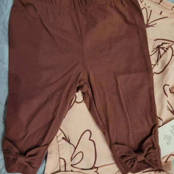 Carter's Baby Girls 2-Pc Bodysuit Set, Pink Shirt Purple Flowers & Pants w Bows - Picture 5 of 12